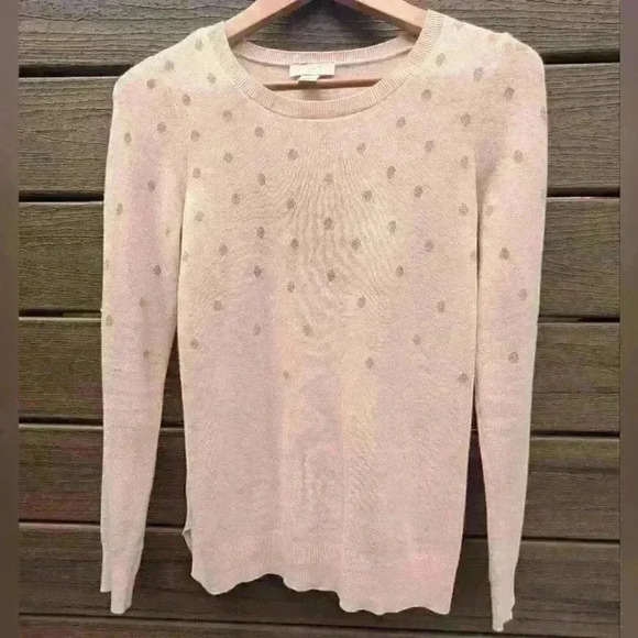 Loft Ann Taylor Pink Gold Polka  Dot Pullover - XS like new - Picture 1 of 5